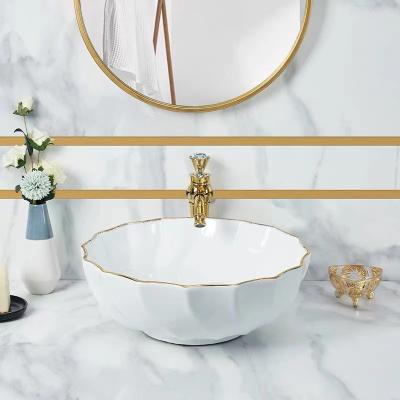 China Gold Line Design Bathroom Basin Modern Luxury Hand Wash Sink Bowl for sale