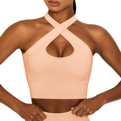 China 2121 viable new girl's strappy back stock elastic band for women's crop sports top cut bra for large breast for sale