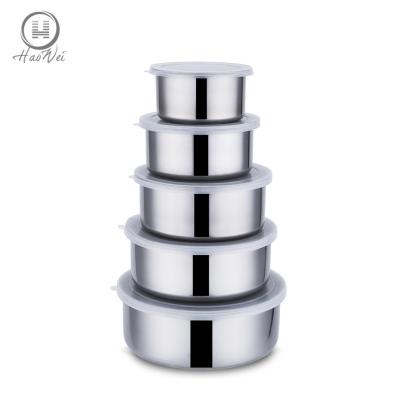 China Cheap freshness preservation bulk 5 pcs set roundplastic lid seal stainless steel food storage container for sale