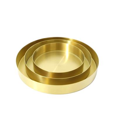 China 3 Sizes Workable Round Gold Stainless Steel Candy Tray Metal Jewelry Storage Tray for sale