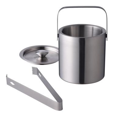 China Hot Selling 1.3L Double Wall Standable With Tongs Barware Tools Stainless Steel Metal Straight Ice Bucket for sale