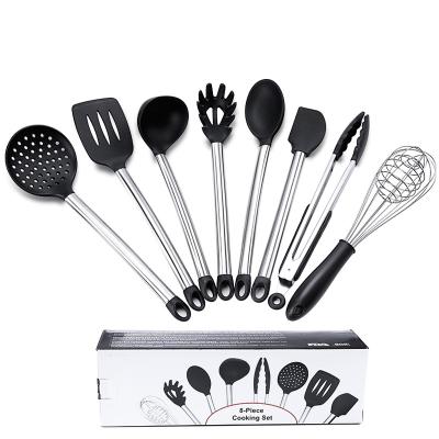 China Sustainable Amazon Hot Selling 8 Pcs Baking Tools Stainless Steel Handle Silicone Kitchen Utensil Set for sale