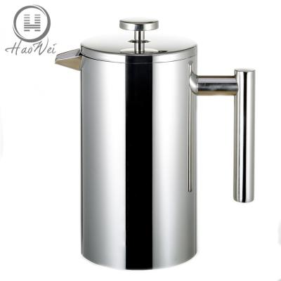 China Best Quality Double Wall Sustainable Mirror Polished Stainless Steel Coffee Maker Three Size Coffee French Press for sale