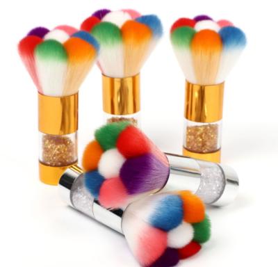 China Beauty Paint Tools Custom Nail Art Cleaning Brush Private Label Rainbow Sliver Gold Handle Soft Acrylic Nail Dust Brush for sale