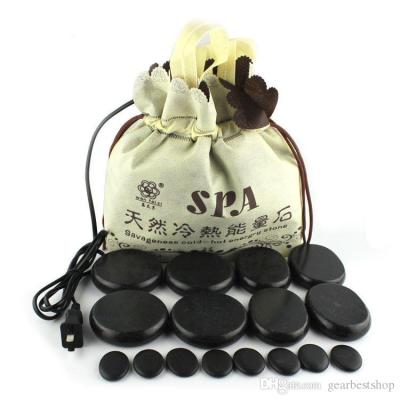 China 16pcs/sets body savagemess cold-hot energy stone naturalenergy stone set with essential heater bag spa home wholesale for sale