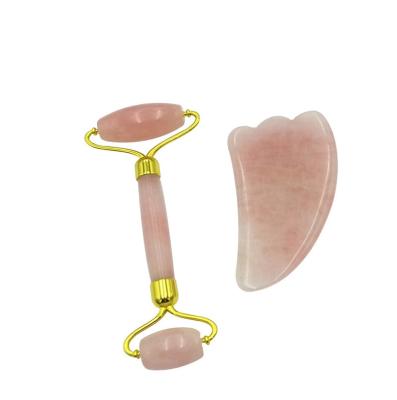 China Rose Quartz Jade Roller Massager set of dual body health care massage heads with box face roller jade amethyst jade roller price the good for sale