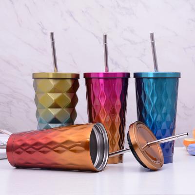 China Sustainable Modern Double Wall Vacuum Insulated Coffee Travel Mug Reusable Cup With Straw for sale