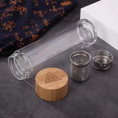 China Custom Viable 450ml Drinking Glass Cup With Bamboo Lid Transparent Water Bottle for sale