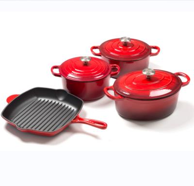 China Sustainable Kitchen Cookware 4 Piece Combination Enamel Pot Set for sale