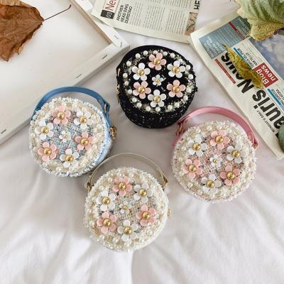 China New Fashion Toddler Kids Cotton Round Shoulder Chain Single Cross - Cute Girl Mini Designer Body Bag Sweet Flower Handbags for sale