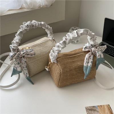 China Fashion Wholesale Fashionable Women Summer Beach Woven Cross - Body Shoulder Bag Small Fashion Straw Bags Women Handbags With Scarf for sale