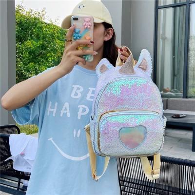 China The Other 2022 New Children's Sequin Unicorn Backpack Kids Cute Cartoon Love Heart Backpack Colorful Changing School Bag for sale