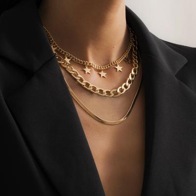 China 2021 Fashion Retro Double Tassel Necklace Square Simple Female Personality Snake Bone Stainless Steel Gold Flat Chain For Women for sale