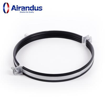 China High Quality Easy Ventilation Galvanized Steel Round Pipe Hanger Pipe Bracket Pipe Clamps With Rubber For Soild And Spiral Duct Clamp for sale