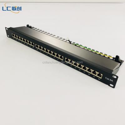 China Port Structure Cabling System 1U 19inch 24 FTP Shielded Cat6A Patch Panel for sale