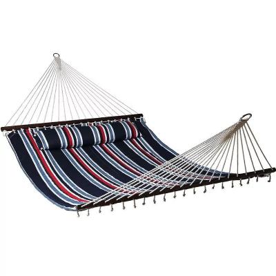 China Modern Double Hammock Swing Bed Quilted Fabric Hamacas Swing Hammocks With Strong Straight-Bar And Detachable Pillow for sale