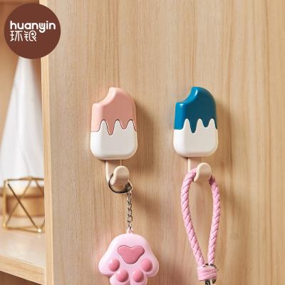 China Plastic Adhesive Ice Cream Shape Door Hooks Kitchen Bathroom Viable Double Hook for sale