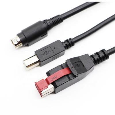 China Printer 1M 2M 3M 4M Y Splitter Cable 24V To Hosiden 3 Pin Din USB B Male Powered USB Cable for sale