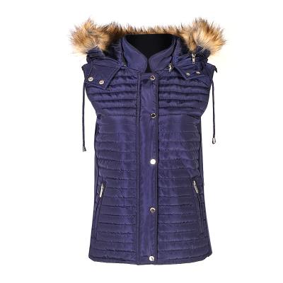 China Breathable Blue Lightweight Faux Fur Winter Hooded Padded Stripper Invest Custom Women's Women's Padded Vest for sale