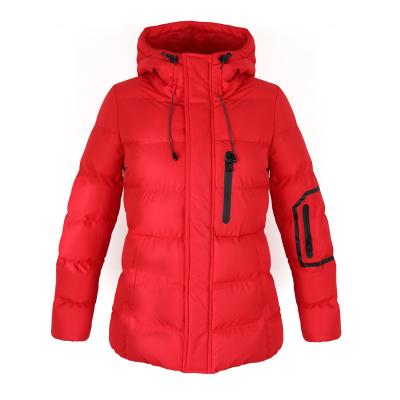 China Custom Outdoor Women's Breathable Stripper Drawstring Winter Hooded Red Pocket Down Jacket for sale