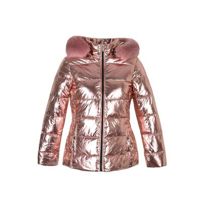 China QUICK DRY Shiny Faux Fur Collar Bubble Gold Fill Puff Rose Jacket Women for sale