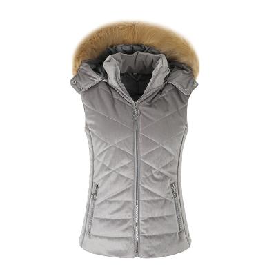 China Wholesale Winter Waterproof Velvet Down Vest Gray Hooded Cotton Women&'s Fashion Vest Women Long for sale