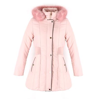 China Breathable Wholesale Pink Buttons Polyfilled Lady Long Jacket Ladies Winter Parkas Women Coat Hooded for sale