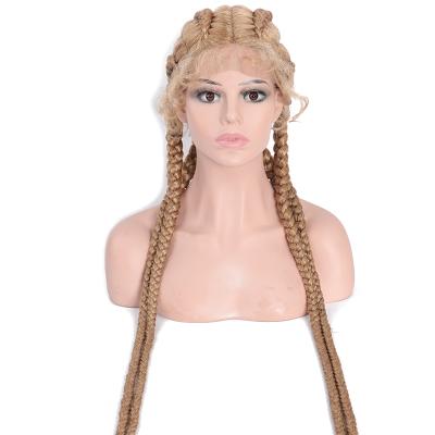 China Braids Nigeria Big Braids Style Full Lace Wigs 32 Inches Long Synthetic Hair 4 Box Braided Blonde 27/613 African American Braiding Wigs for sale