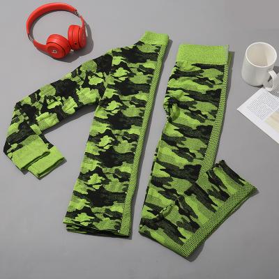 China Antibacterial Women's Seamless Camouflage Long Sleeves Leggings Fitness Yoga Wear Workout Gym Sportswear Tops for sale