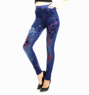 China Antibacterial Women's Seamless Print Flowers Slimming Jeans Legging High Elastic Denim Lattice Jeggings Pants for sale