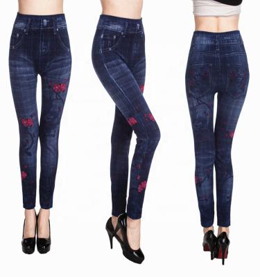 China QUICK DRY High Elastic Seamless Ladies Flower Print Jeans Gaiters Jeans Jeggings Pants for sale