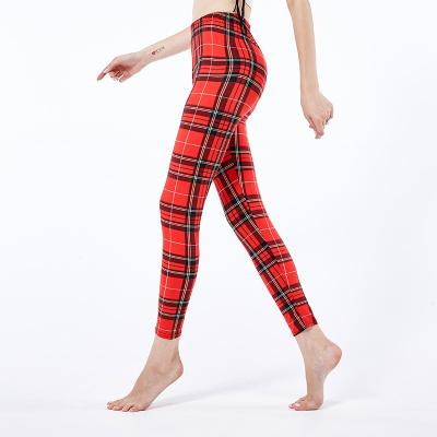 China Antibacterial Women's High Waist Workout Fitness Gym Sports Yoga Leggings Stretchy Plaid Print Leggings for sale