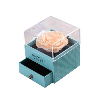 China Beautiful Colorful Creative Gift Design Transparent Cover Drawer Wedding Preserved Rose In Jewelry Box for sale