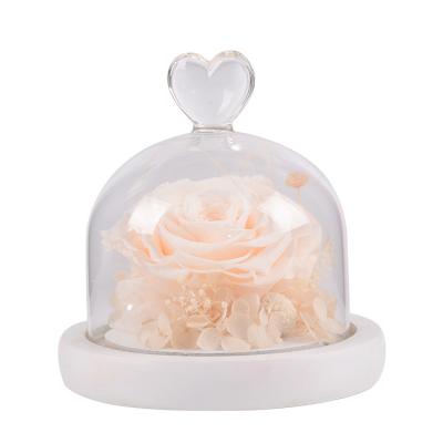 China Real Rose Hot Sale Luxury Gift Romantic Preserved Heart Shape Handmade Glass Roses Preserved Forever Flowers For Girl for sale