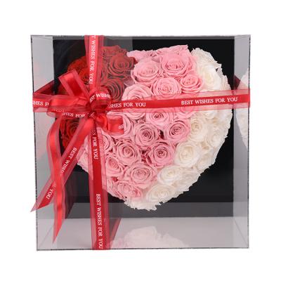 China Real Nature Rose Factory Direct Red Eternal Rose Gift Box Mirror Heart Flower Valentine Day Proposal Confession for sale