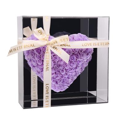 China Real Nature Eternal Preserved Rose Acrylic Gift Box 2022 New Forever Flower Valentine's Day Gift 3d Luxury Heart Shape Mirror for sale