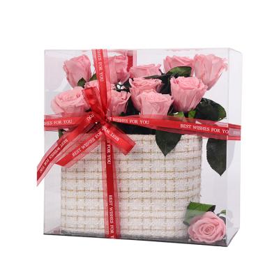 China Other Panorama Flower Cartons Folding Bouquet Flower Basket Handle Acrylic Box New Transparent Flower Gift Box for sale