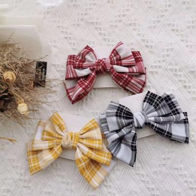 China Fashion Fabric Girl Hair Accessories Eco-friendly Simple Striped Hairpin Triple Bow Hair Clip for sale