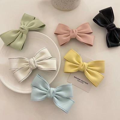 China Korean Luxury Simple Women's Party Eco-friendly Hairpin Leather Double Hair Accessories Bow Hairpin for sale