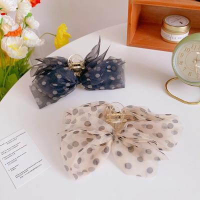 China Eco-friendly Fresh Korean Polka Dot Girl Hairpin Organza Bow Elegant Soft And Comfortable Hairpin for sale