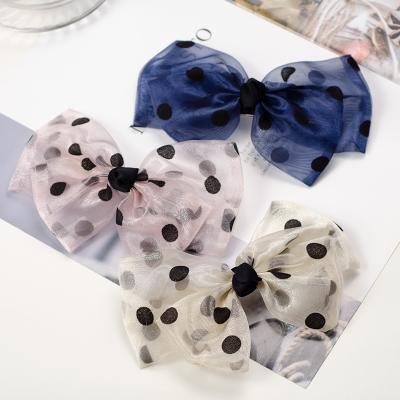 China Eco-Friendly Korean Version Of Simple Polka Dot Ribbon Cute Hair Clip Bow Hairpin Girl Party Hair Accessories for sale