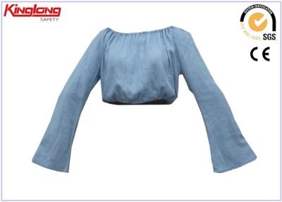 China Tipo lavado estilo largo de las muchachas del bordado del brazo de la camisa de la ropa de trabajo del tejano de algodón en venta