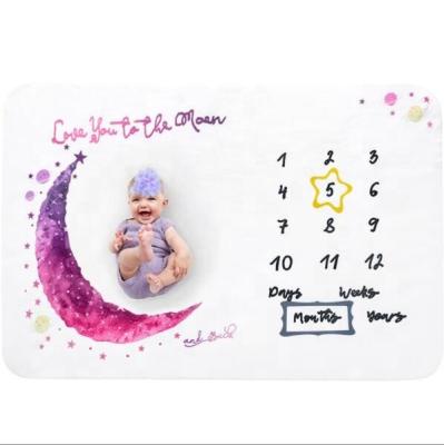 China PORTABLE Super Soft Customized Photo Infant Baby Polyester Flannel Fleece Monthly Milestone Blanket for sale