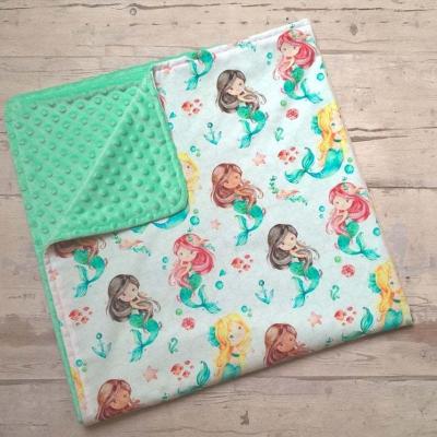 China PORTABLE Cute Baby Kids Mermaid Prints and Minky Dot Blanket Boutique for sale