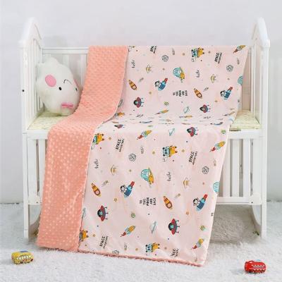 China PORTABLE Spandex Cotton Cartoon Prints Wholesale Infant Baby Blanket Minky Dotted Blanket for sale