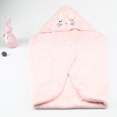 China Anti-Static Rabbit Bath Towel Hooded Soft Flannel Wrap Baby Blanket for sale