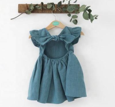 China 2021 Washable Clothing Girl's Boutique Dress With Bow Toddler Kids Girl Dress Casual Linen Princess Clothes Linen/Cotton for sale