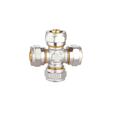 China Pex Al Pex Brass Compression Fittings Equal Diameter Four Way PF5010 for sale