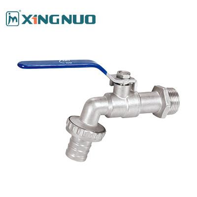 China lange rechte handgreep blauwe handgreep bibcock kraan Modern Single Lever Nickel Finish Messing Water Valves Te koop