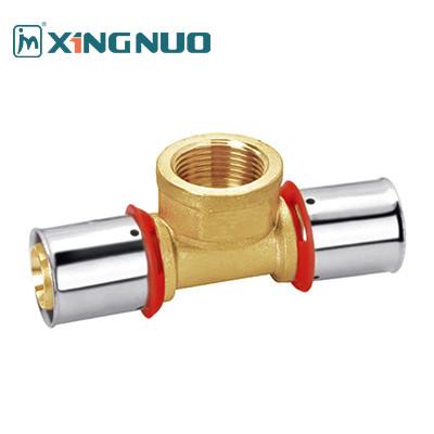 China 150 PSI Brass Compression Tee Fitting for Industrial Press Fitting PEX 16-32mm Female Thread Tee Brass Pex Pipe Fittings à venda